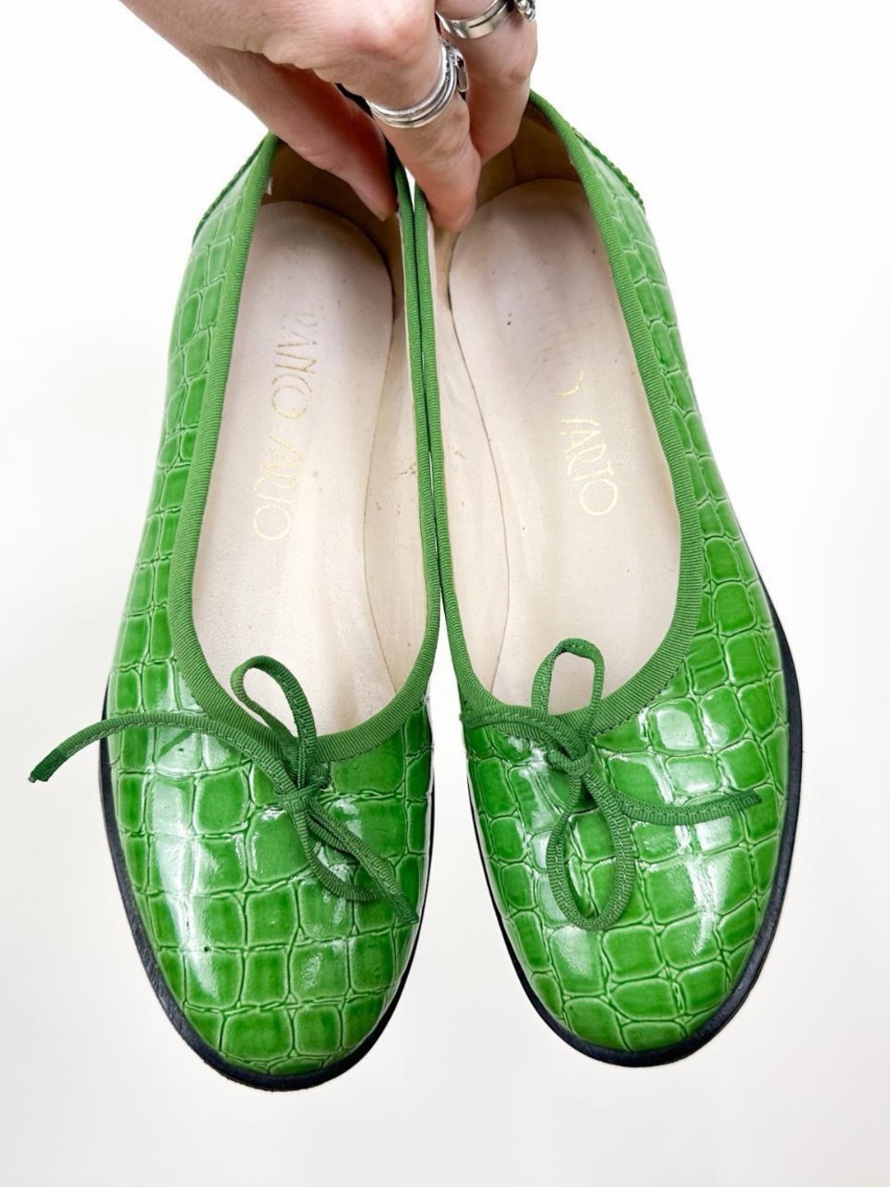 Green Croc-Embossed Ballet Flats by Franco Sarto